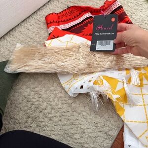 Ainiel Red & Yellow Patterned Scarf with Fringe